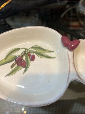 Sears Cream Ceramic Serving Bowl with Red Olive Accents